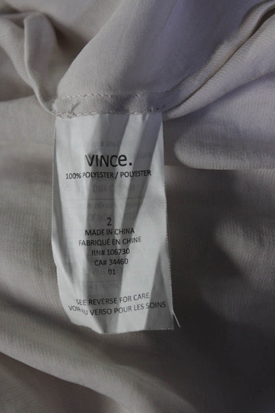 Vince Womens Long Sleeve Surplice Crew Neck Satin Top Blouse Ivory Size 2