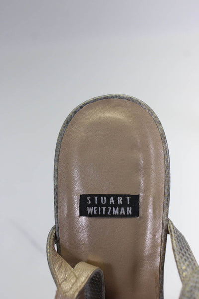 Stuart Weitzman Womens Snakeskin Print Slingbacks Sandal Heels Beige Size 5 Wide