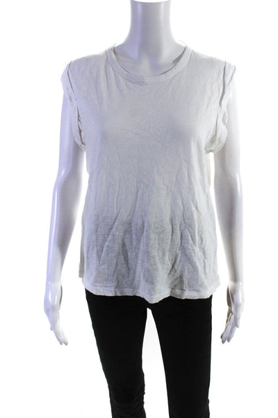 Veronica Beard Womens Cotton Cuffed Short Sleeve Pullover Top White Size M