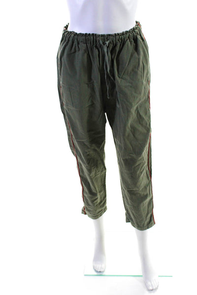 Xirena Womens Cotton Striped Ruched Drawstring Jogger Pants Green Size S