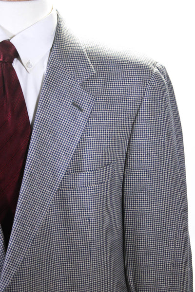 Brooks Brothers Mens Blue Beige Two Button Houndstooth Blazer Jacket Size 46R
