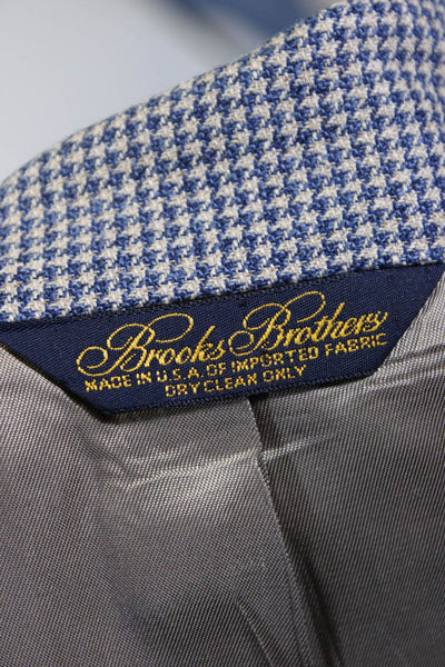 Brooks Brothers Mens Blue Beige Two Button Houndstooth Blazer Jacket Size 46R