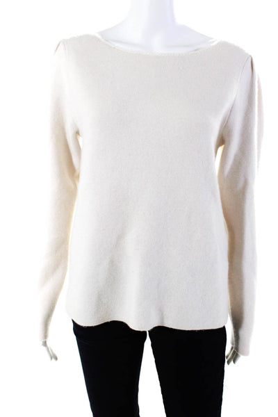 Rebecca Taylor Womens Wool Tight-Knit Boat Neck Sweater Top Ivory White Size L