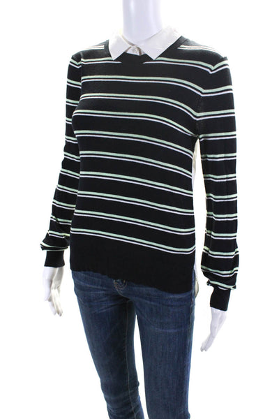 Pipes & Shaw Womens Striped Collared Buttoned Sweater Black Green White Size S