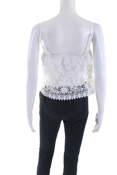 Miguelina Womens Cotton Embroidered Floral Knit Cropped Camisole White Size S
