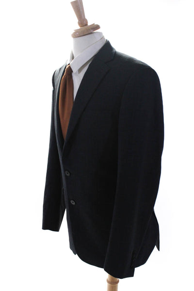 Calvin Klein Mens Navy Wool Plaid Two Button Long Sleeve Blazer Jacket Size 40L