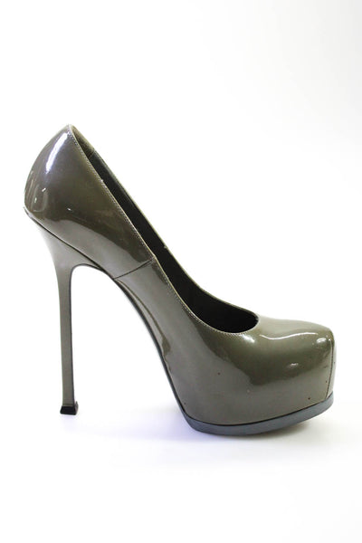YSL Womens Patent Leather Almond Toe Platform Stiletto Heels Green Size 8US 38EU