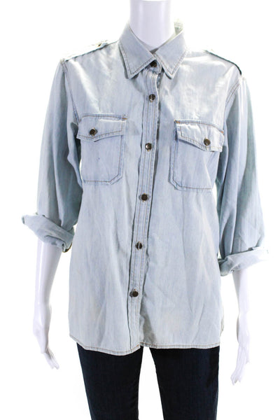 Current/Elliott Womens Chambray Collared Button Up Shirt Blouse Top Blue Size 3