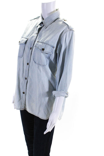 Current/Elliott Womens Chambray Collared Button Up Shirt Blouse Top Blue Size 3