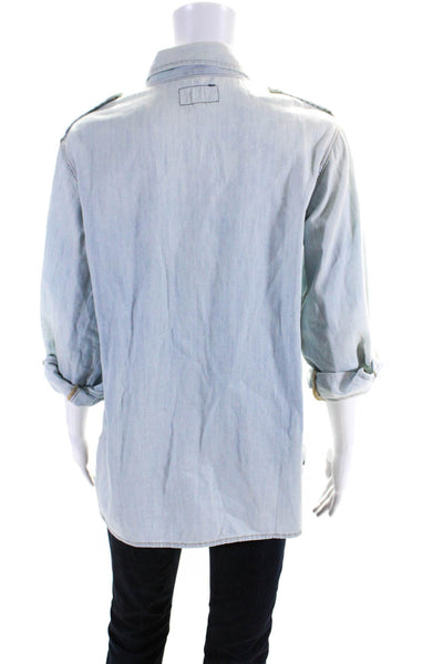 Current/Elliott Womens Chambray Collared Button Up Shirt Blouse Top Blue Size 3