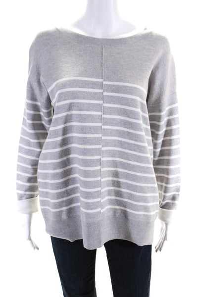 Vince Womens Cotton & Wool Striped Crew Neck Long Sleeve Sweater Top Gray Size S