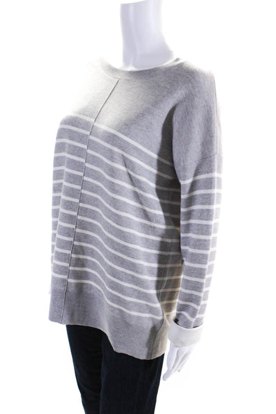 Vince Womens Cotton & Wool Striped Crew Neck Long Sleeve Sweater Top Gray Size S