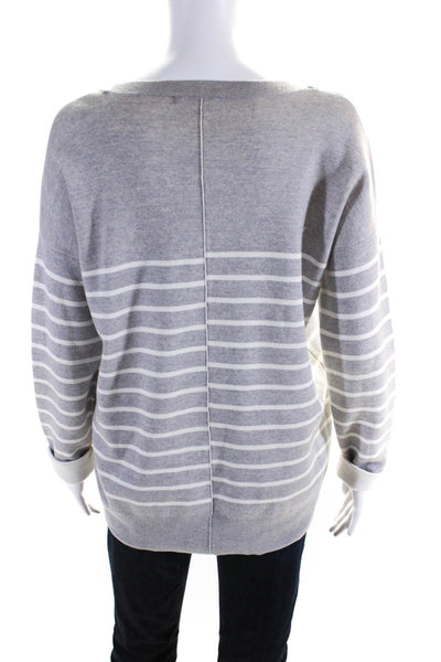 Vince Womens Cotton & Wool Striped Crew Neck Long Sleeve Sweater Top Gray Size S