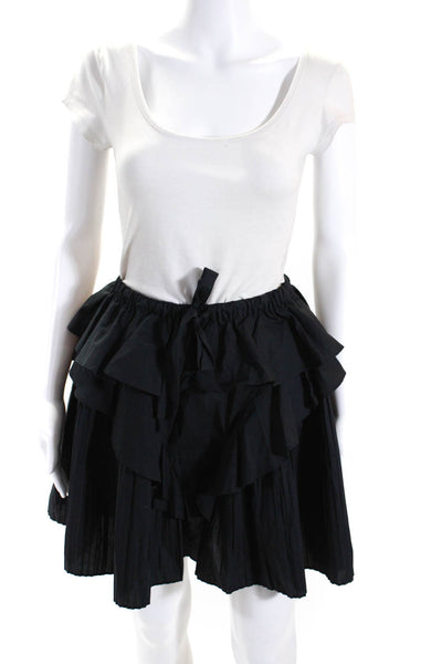 Ulla Johnson Womens Black Cotton Ruffle Pleated Knee Length Skirt Size 2