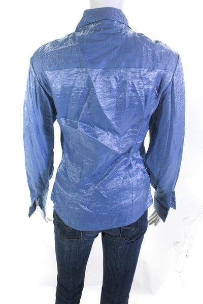 Variazioni Women's Long Sleeve Metallic Sheen Button Down Blouse Blue Size 4