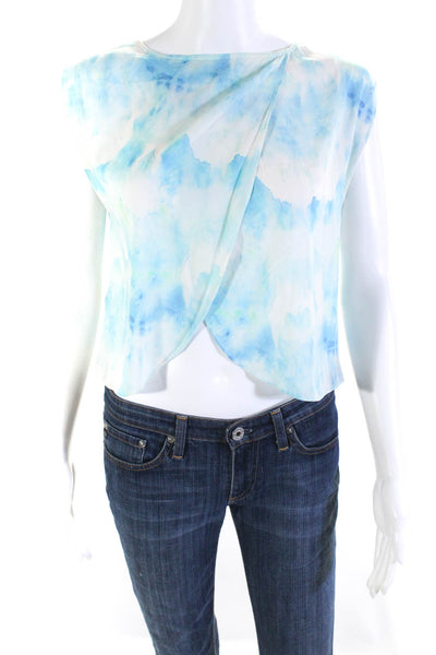 Designer Women's Silk Tie-Dye Print Sleeveless Open Back Blouse Blue Size S