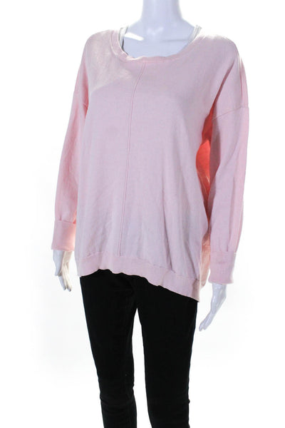 IN Cashmere Womens Pullover Oversized Scoop Neck Sweater Pink Cotton Size Large