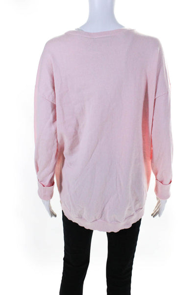 IN Cashmere Womens Pullover Oversized Scoop Neck Sweater Pink Cotton Size Large