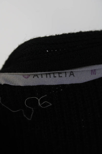 Athleta Womens Pullover Ribbed Oversized V Neck Sweater Black Size Medium