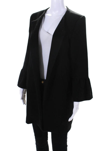 Patty Kim Womens 3/4 Flare Sleeve Open Front Jacket Black Size Medium