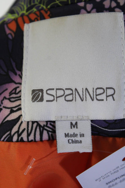 Spanner Womens Single Button Notched Lapel Floral Blazer Jacket Navy Blue Medium