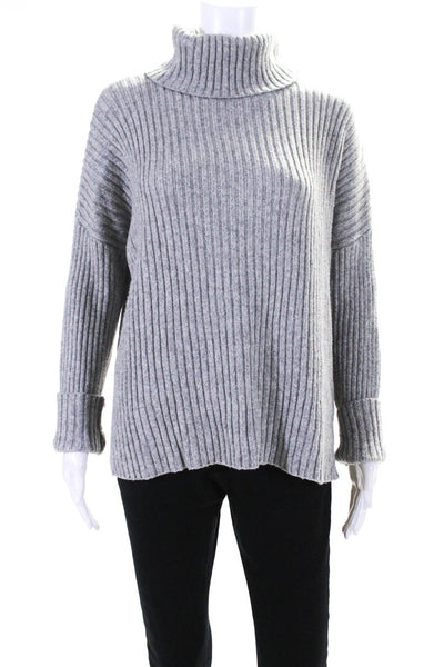 Marine Layer Womens Pullover Ribbed Knit Boxy Turtleneck Sweater Gray Medium