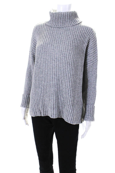 Marine Layer Womens Pullover Ribbed Knit Boxy Turtleneck Sweater Gray Medium