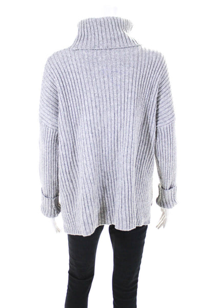 Marine Layer Womens Pullover Ribbed Knit Boxy Turtleneck Sweater Gray Medium