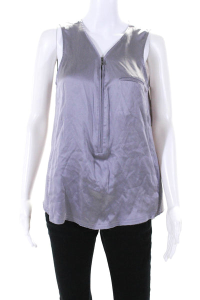 Go Silk Womens Silk Satin V-Neck Zip Up Sleeveless Blouse Top Purple Size M