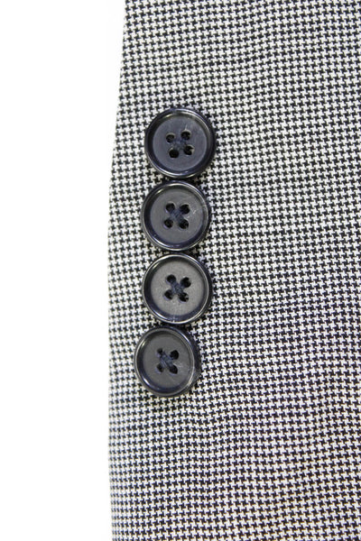 Samuelsohn Mens Wool Houndstooth Buttoned Collared Blazer Gray Size 46