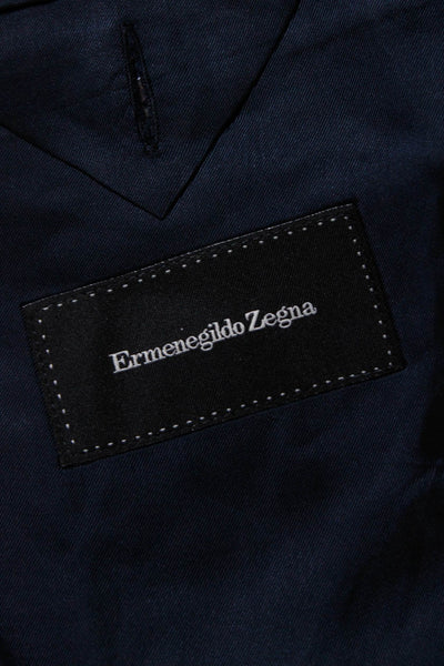 Ermenegildo Zegna Mens Window Pane Striped Buttoned Blazer Blue Size 36