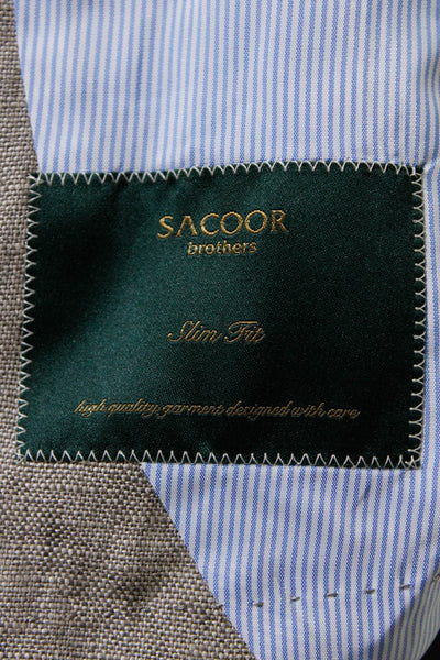 Sacoor Mens Linen Buttoned Darted Collared Long Sleeve Blazer Beige Size 54