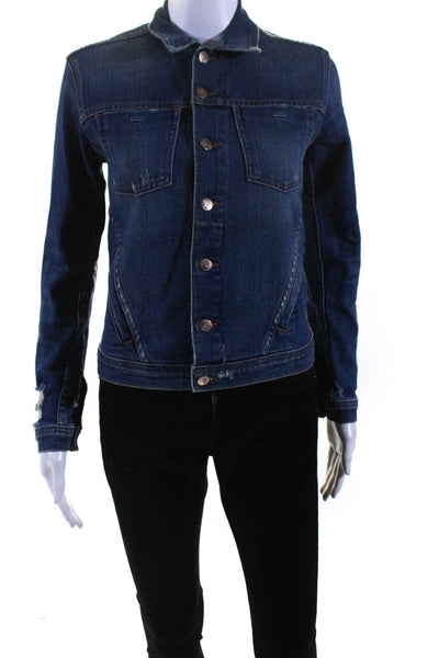 L'Agence Womens Collared Button Up Unlined Denim Jacket Blue Size Extra Small