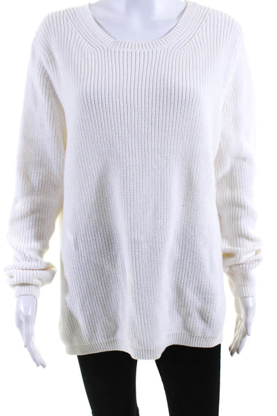 525 America Womens Oversized Scoop Neck Ribbed Sweater White Cotton Size Large