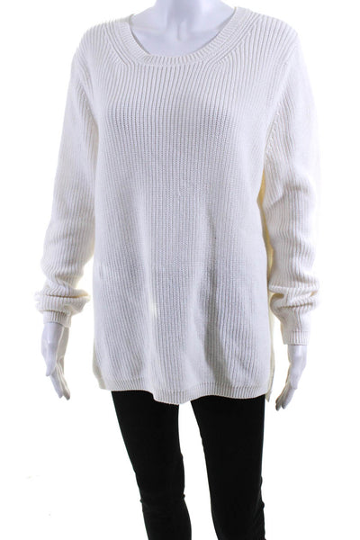 525 America Womens Oversized Scoop Neck Ribbed Sweater White Cotton Size Large