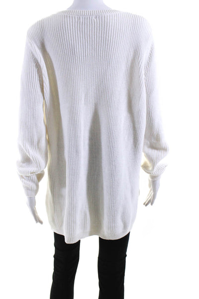 525 America Womens Oversized Scoop Neck Ribbed Sweater White Cotton Size Large