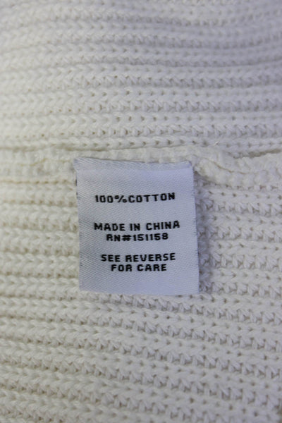 525 America Womens Oversized Scoop Neck Ribbed Sweater White Cotton Size Large