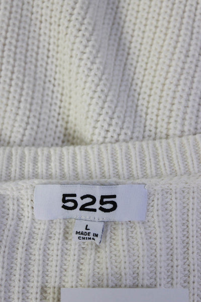 525 America Womens Oversized Scoop Neck Ribbed Sweater White Cotton Size Large