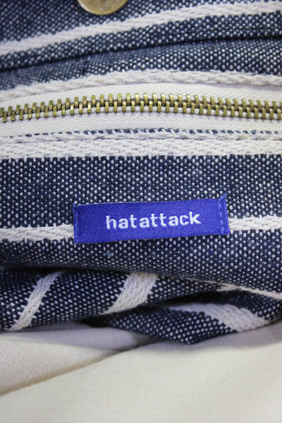 Hatattack Womens Large Fringe Trim Striped Canvas Tote Handbag Blue White