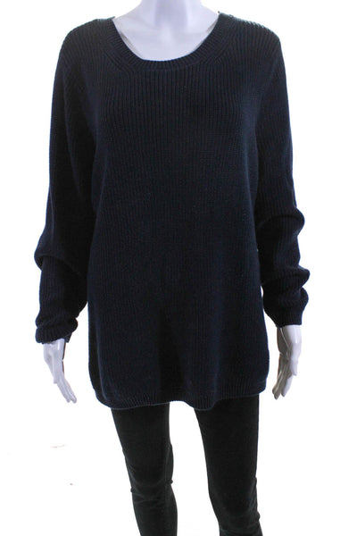 525 America Womens Pullover Oversized Scoop Neck Sweater Blue Cotton Size Large