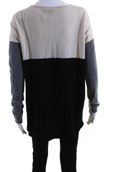 Vince Womens Cashmere Color Block Scoop Neck Long Sleeve Sweater Black Size M