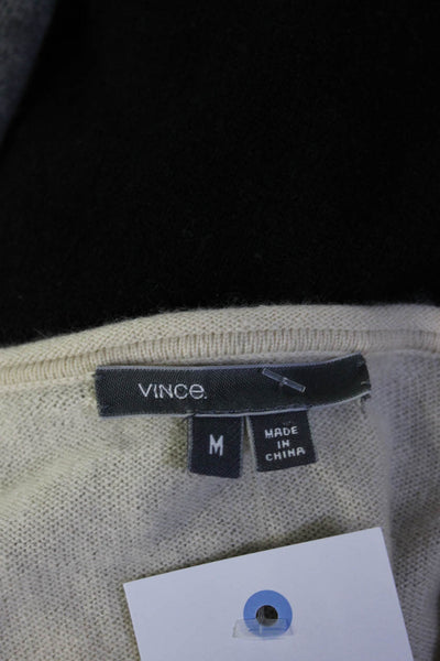 Vince Womens Cashmere Color Block Scoop Neck Long Sleeve Sweater Black Size M