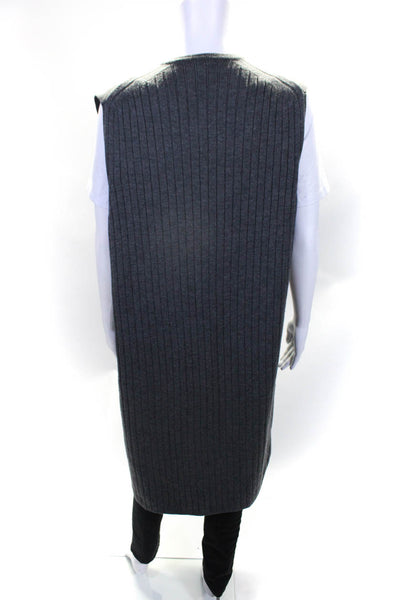 Rag & Bone Womens Mid Length Ribbed Sleeveless Cardigan Vest Gray Size Small