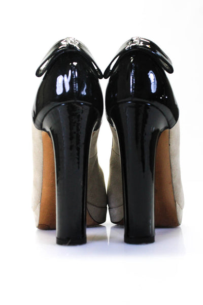 Moschino Cheap & Chic Womens Peep Toe Slip On Bow Pumps Black Beige Size 6