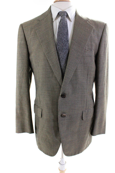 Belvest Mens Wool Houndstooth Print Buttoned Collared Blazer Brown Size 50