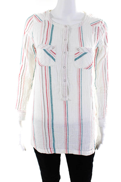 IRO Womens Long Sleeve Half Button Striped Shirt White Multi Cotton Size 0