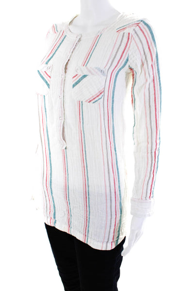 IRO Womens Long Sleeve Half Button Striped Shirt White Multi Cotton Size 0