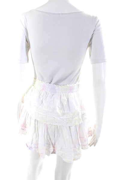 Love Shack Fancy Womens Lace Tie Dyed Tiered Skirt White Multi Cotton Size Small
