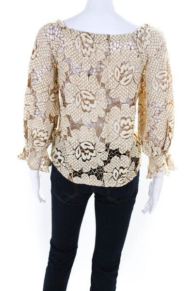Anne Fontaine Womens Off Shoulder Long Sleeve Floral Lace Top Blouse Beige FR 40