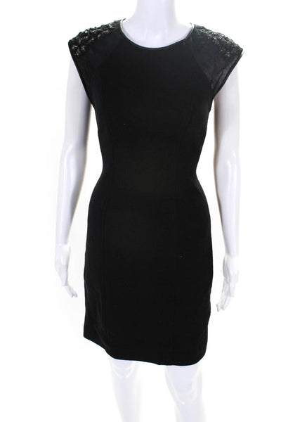 Yigal Azrouel Womens Black Crystal Mesh Crew Neck Sleeveless Shift Dress Size 4
